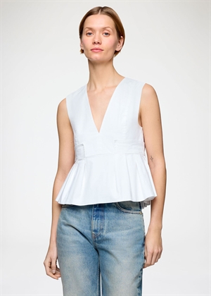 Stretch cotton v-neck pocket top Bright White A1040124 Ganni 